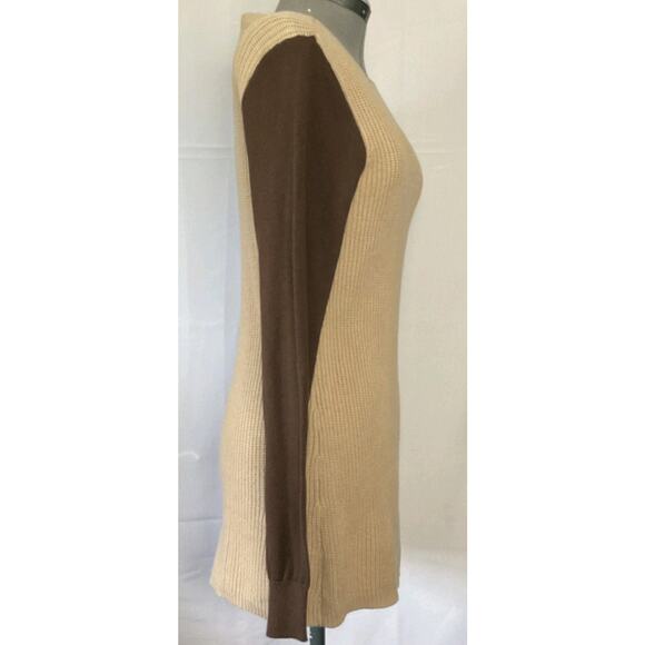 RALPH LAUREN Two Tone Jumper Sweater Fisherman Rib Logo Badge Retro Size S Brown - Picture 2 of 13